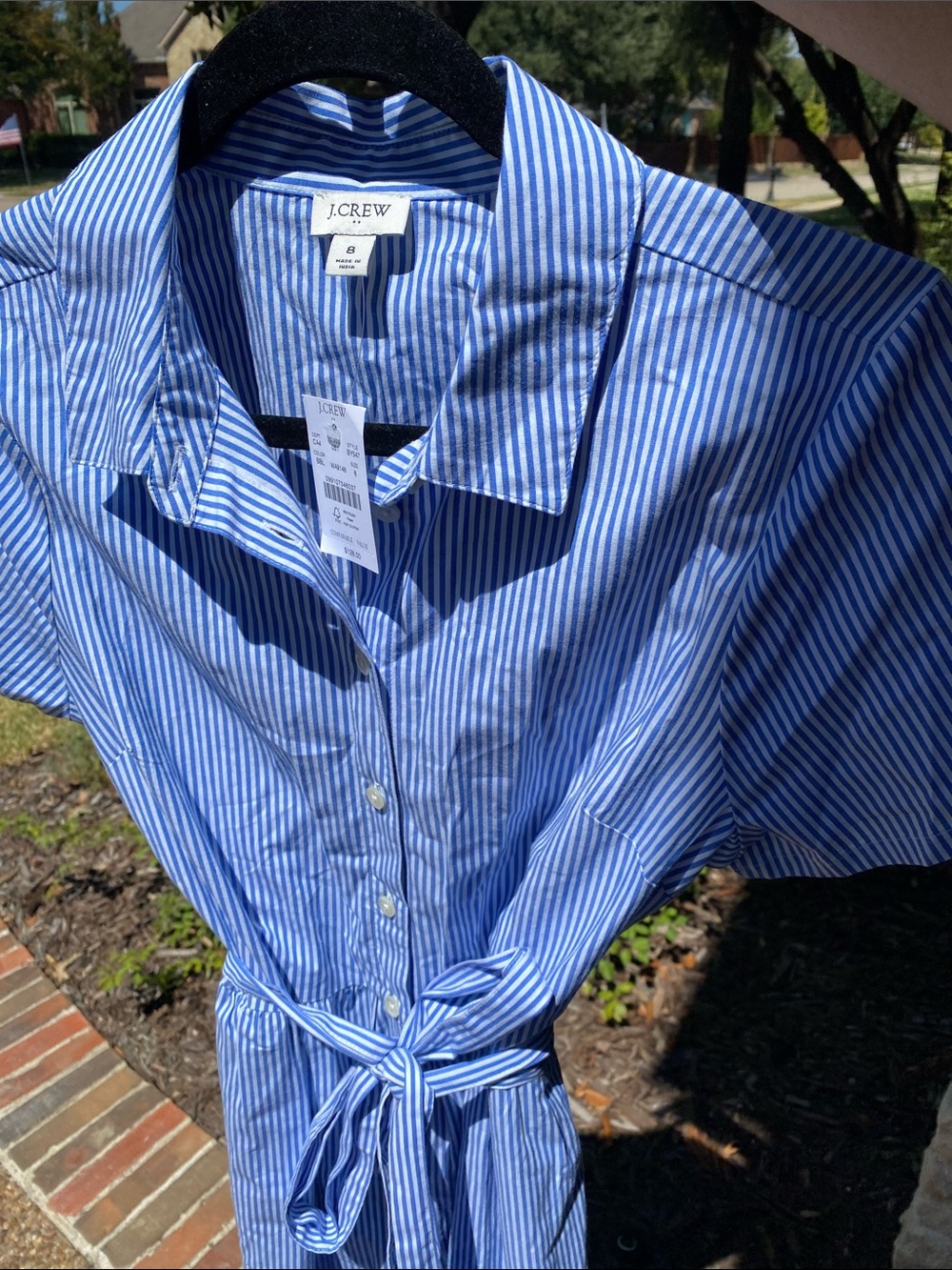 J. Crew Blue and White Striped Midi Shirt Dress w/pockets & self belt - Picture 6 of 16